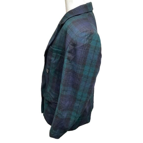 Giorgio Sant'Angelo Blue Green Plaid Wool Peacoat 12, Vintage, Preppy, Cozy - Picture 2 of 9